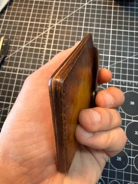 Handcrafted Full Grain Leather Minimalist Card Holder Wallet with Snap Flap - Picture 5 of 5